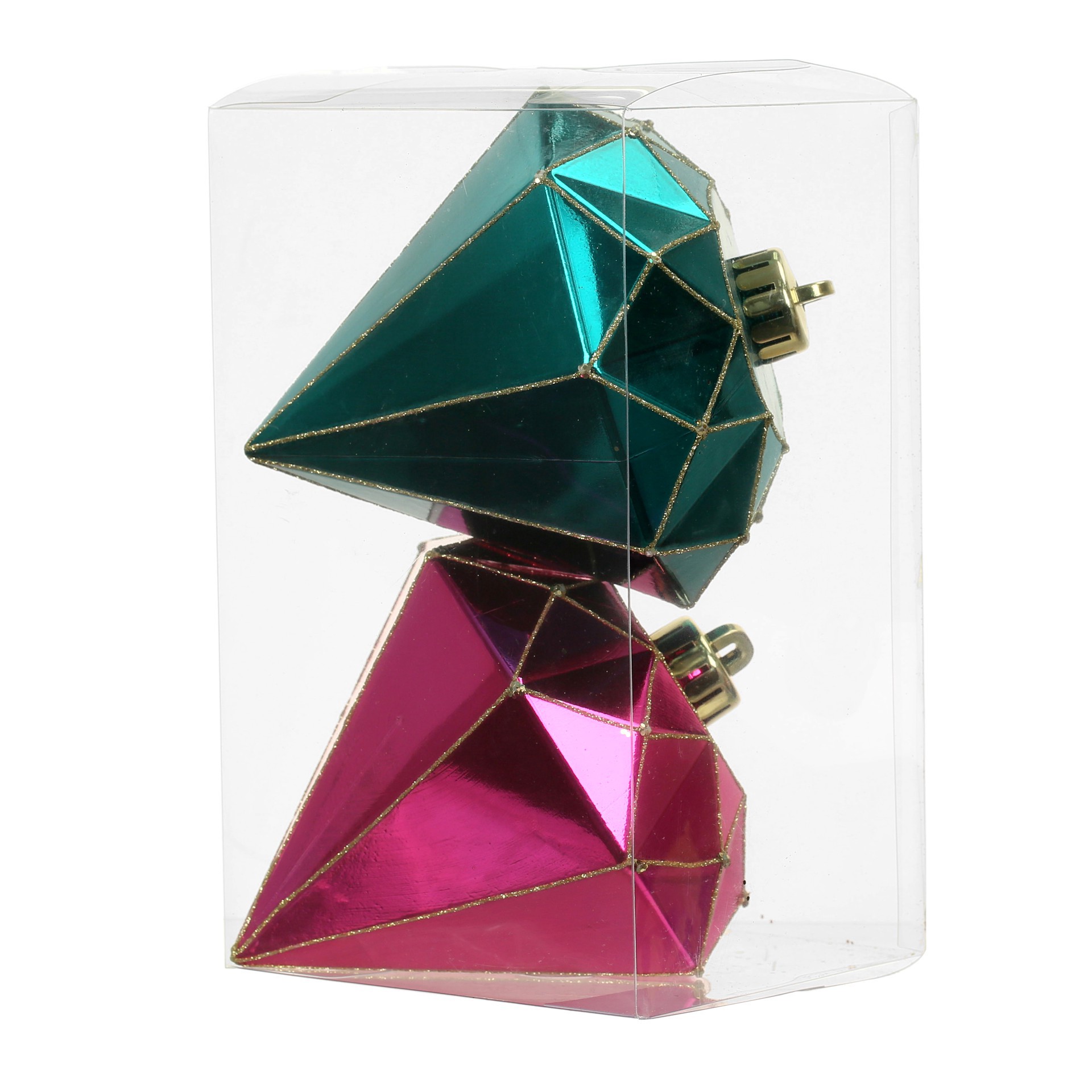 slide 4 of 4, 2 Pack 5.4" Pink & Teal Shatterproof Diamond Ornaments By Ashland, 2 ct