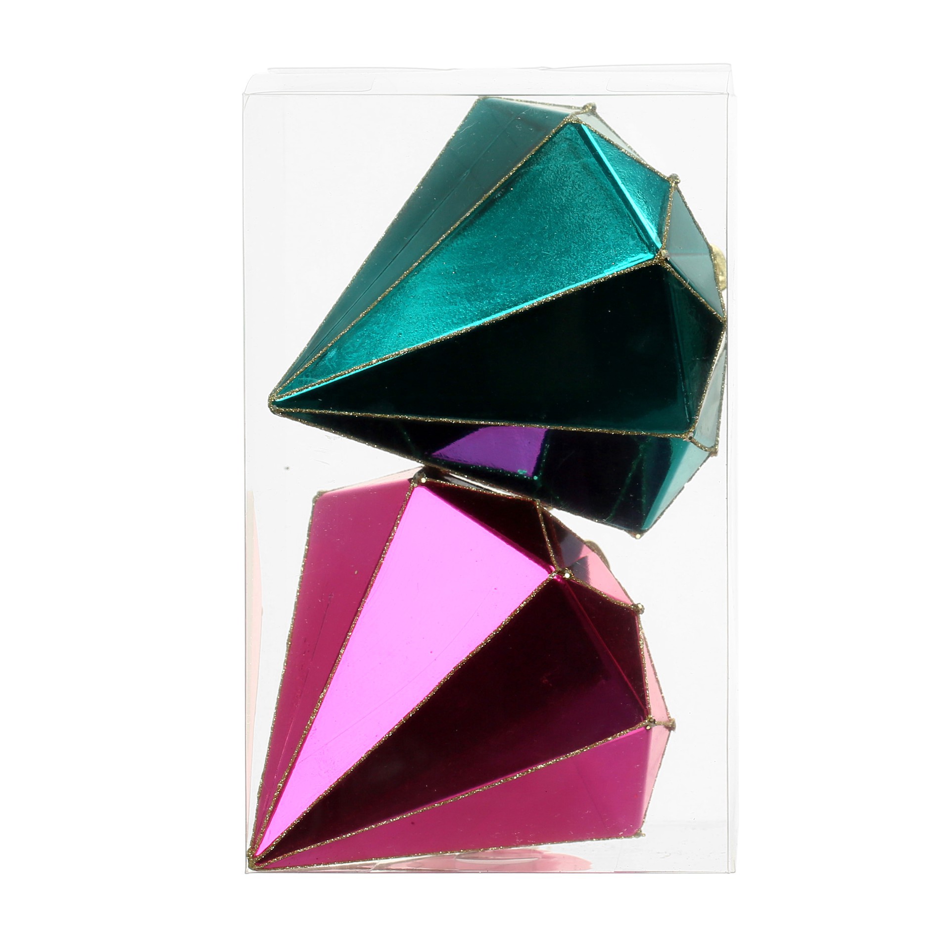 slide 2 of 4, 2 Pack 5.4" Pink & Teal Shatterproof Diamond Ornaments By Ashland, 2 ct