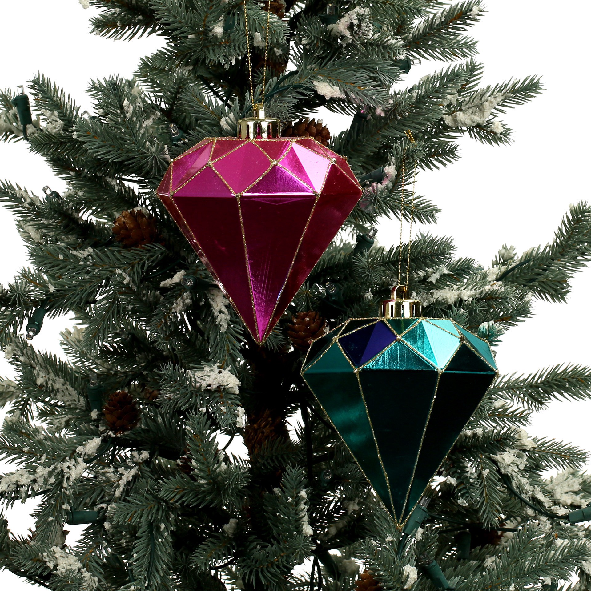 slide 3 of 4, 2 Pack 5.4" Pink & Teal Shatterproof Diamond Ornaments By Ashland, 2 ct