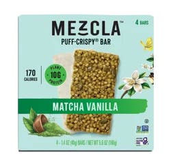 Mezcla Puff-Crispy Matcha Vanilla Plant Protein Bars - 4 - 1.4 oz Bars