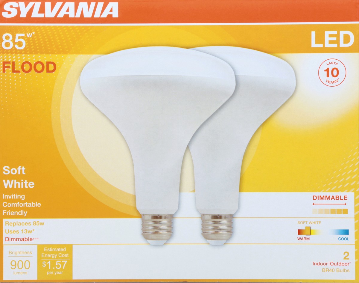 slide 1 of 9, Sylvania LED Flood Soft White 13 Watts Light Bulbs 2 ea, 2 ct