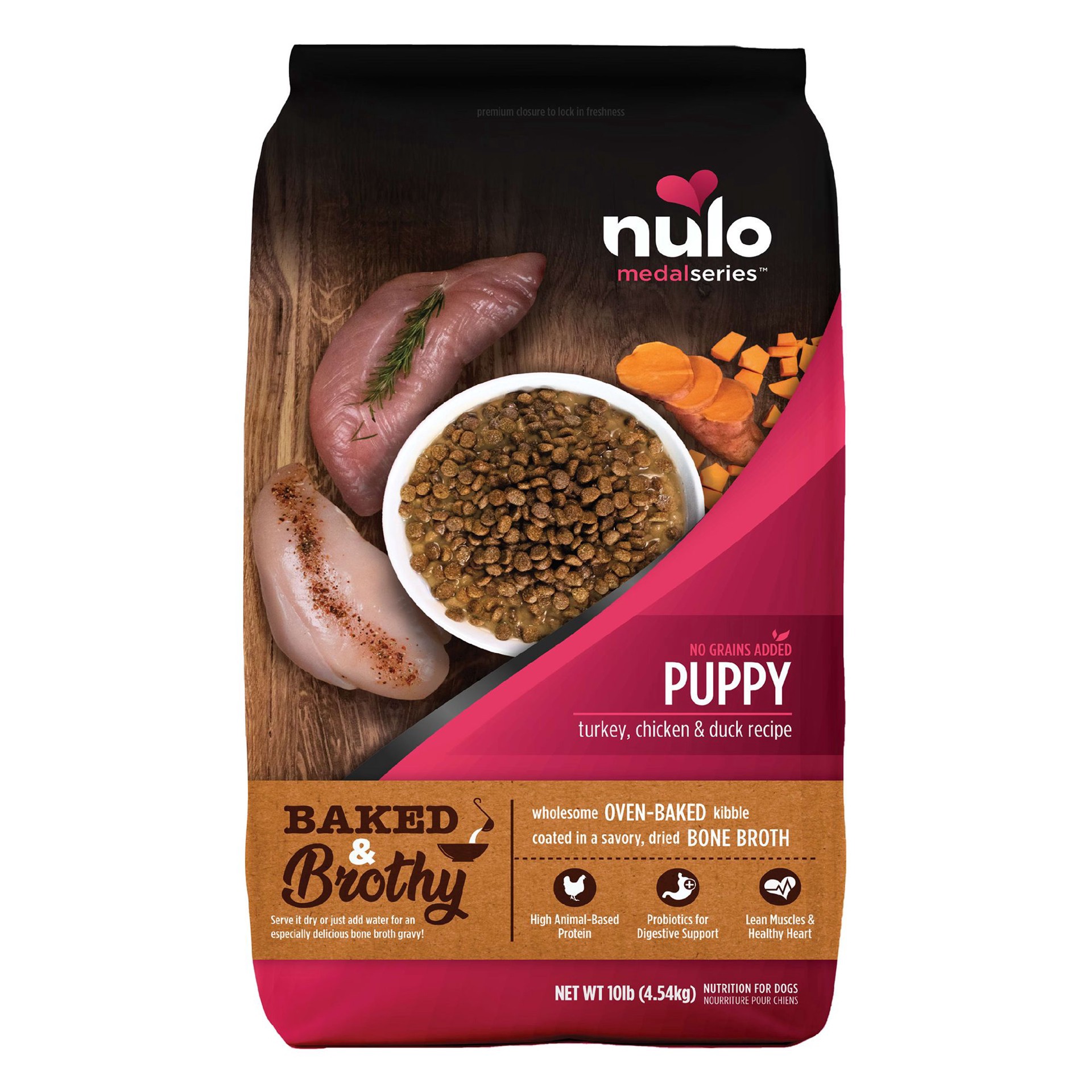 slide 1 of 1, Nulo MedalSeries Baked & Brothy Turkey Chicken & Duck Dry Puppy Food 10 lbs., 1 ct