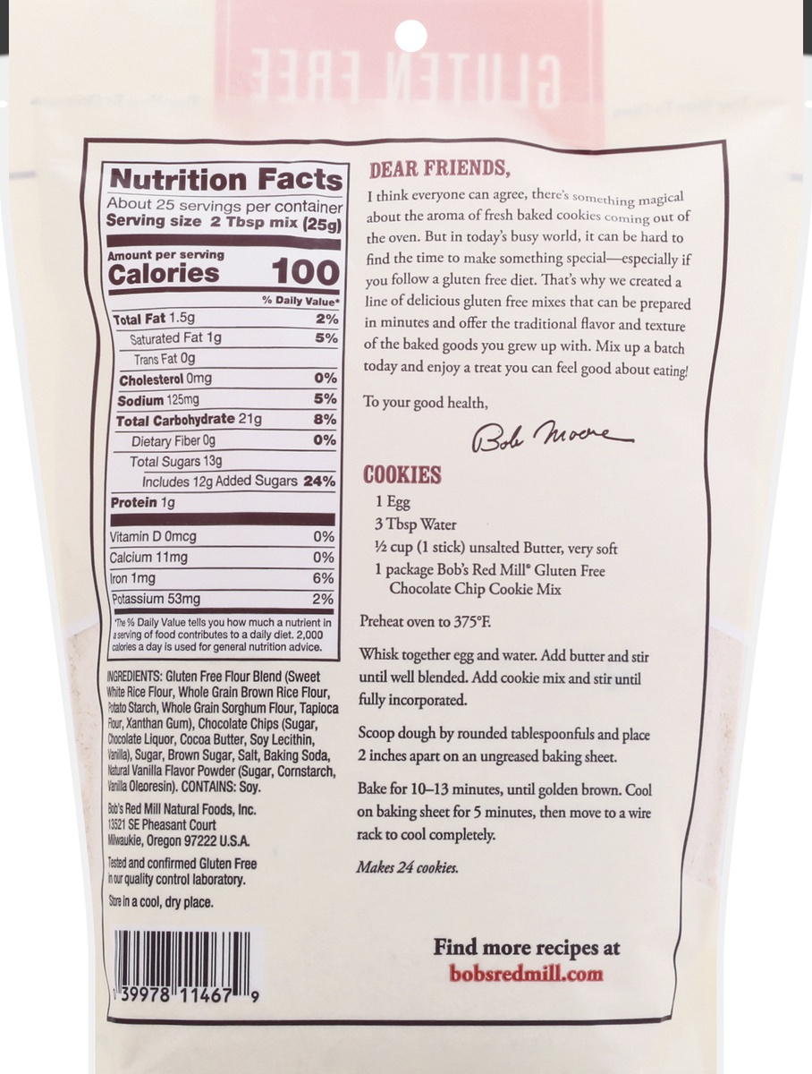 slide 10 of 10, Bob's Red Mill Gluten Free Chocolate Chip Cookie Mix, 22 oz