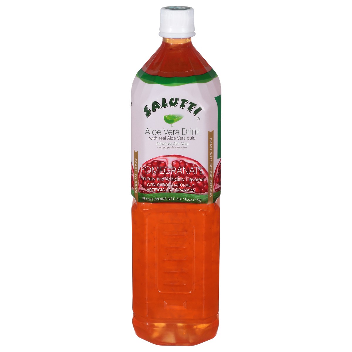 slide 1 of 14, Salutti Pomegranate Aloe Vera Drink with Real Aloe Vera Pulp 50.7 fl oz, 50.7 fl oz