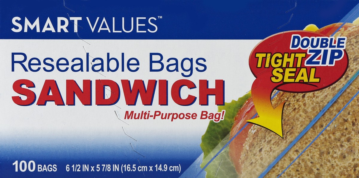 slide 1 of 4, SMART VALUES Resealable Bags 100 ea, 100 ct