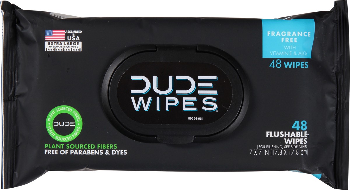 slide 4 of 9, DUDE Fragrance Free Flushable XL Wipes 48 Each, 48 ct