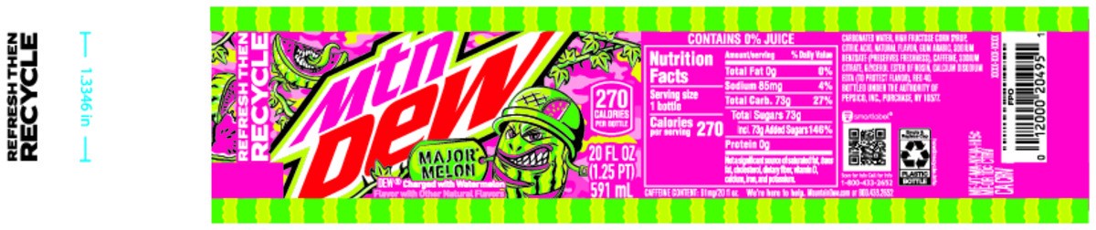 slide 6 of 10, Mountain Dew Major Melon Dew Charged With Watermelon 20 Fl Oz, 20 fl oz