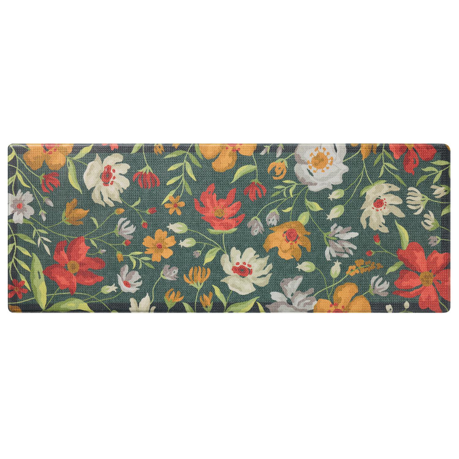 slide 1 of 3, Loloi Moody Floral Double Sink Kitchen Comfort Mat - 18 in x 48 in - Black Multi, 18 x 48
