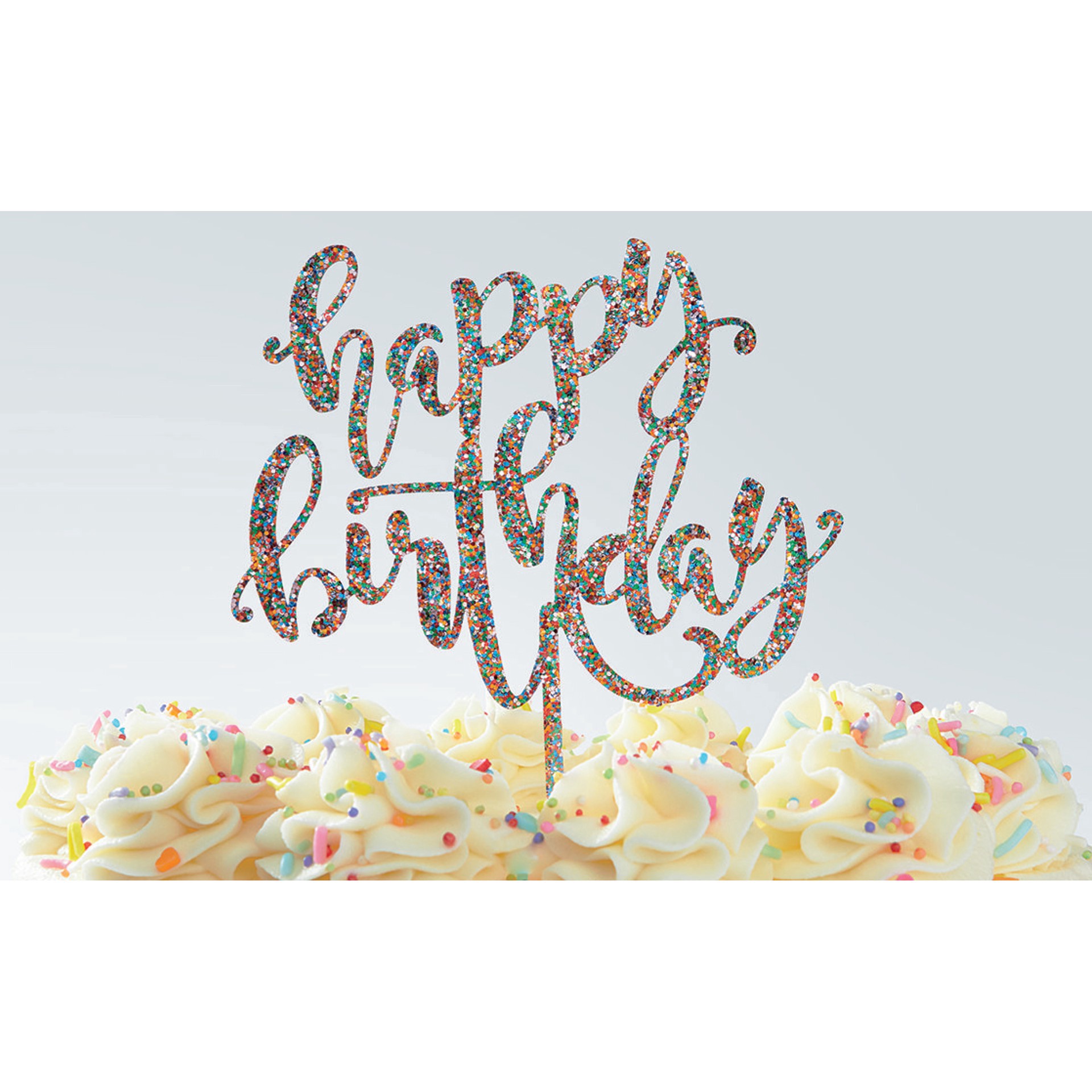 slide 4 of 4, Multicolor Glitter Happy Birthday Cake Topper By Celebrate It, 4.78 in x 5.25 in