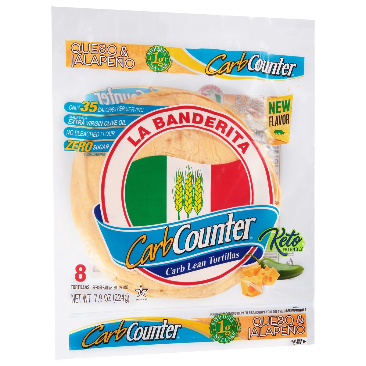 slide 2 of 9, La Banderita Carb Counter Queso & Jalapeño Flour Tortillas, 8 ct