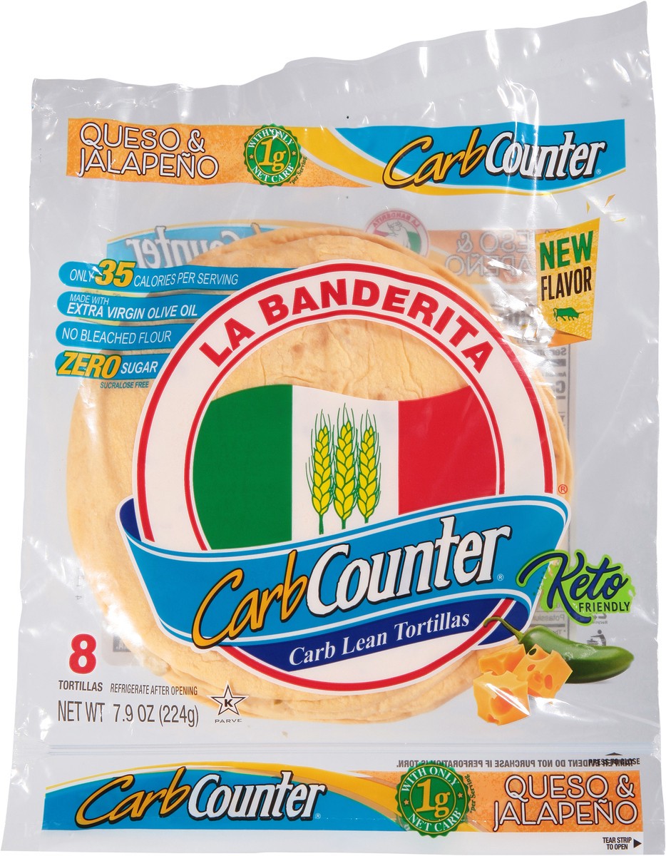 slide 4 of 9, La Banderita Carb Counter Queso & Jalapeño Flour Tortillas, 8 ct