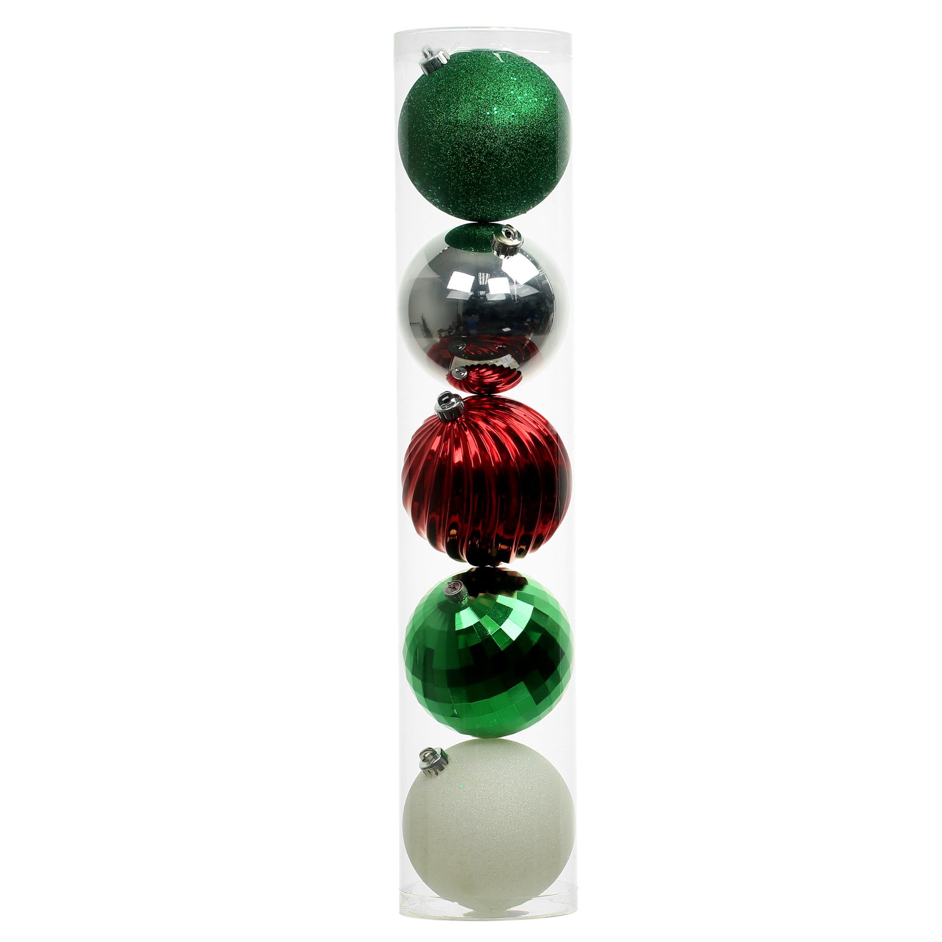 slide 2 of 3, 5 Pack 5.7" Red, Green & Silver Peppermint Lane Shatterproof Ornaments By Ashland, 5 ct