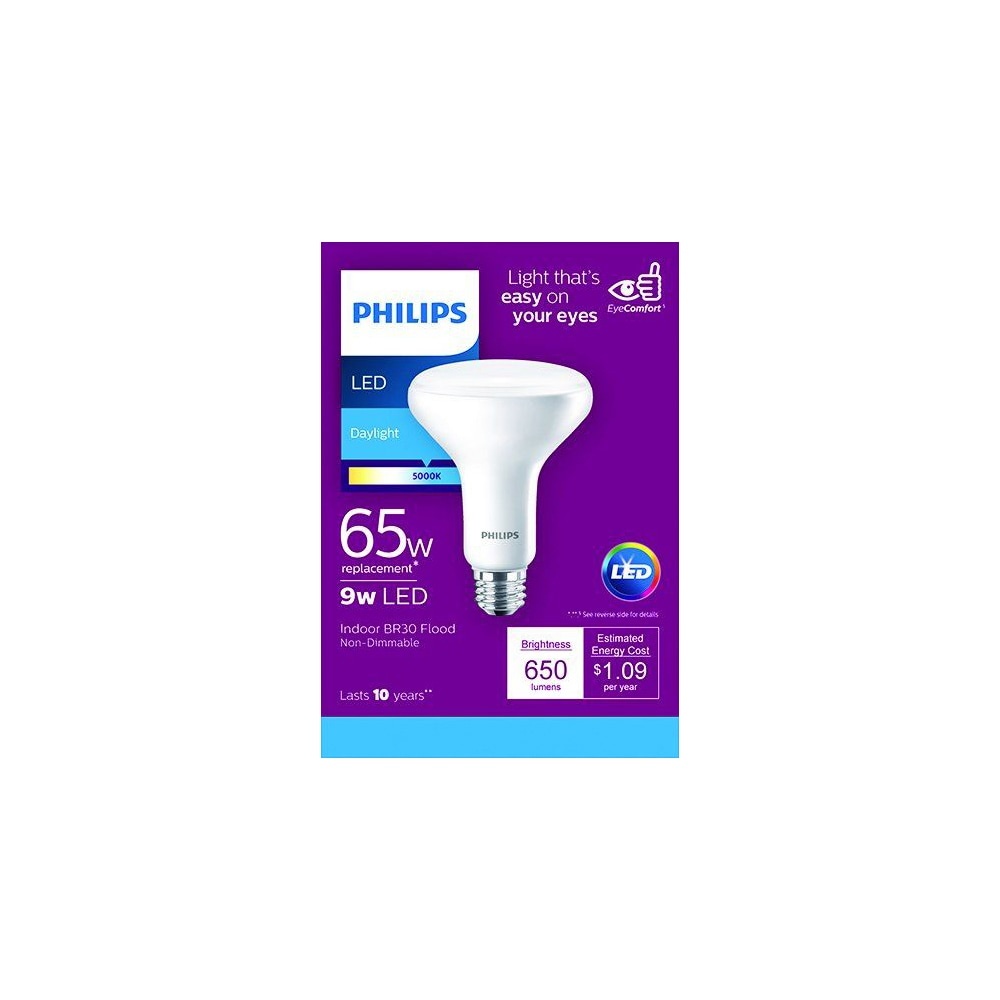 slide 1 of 1, Philips 9Watt 65Watt Indoor Br30 Led Floodlight Bulb Daylight, 1 ct