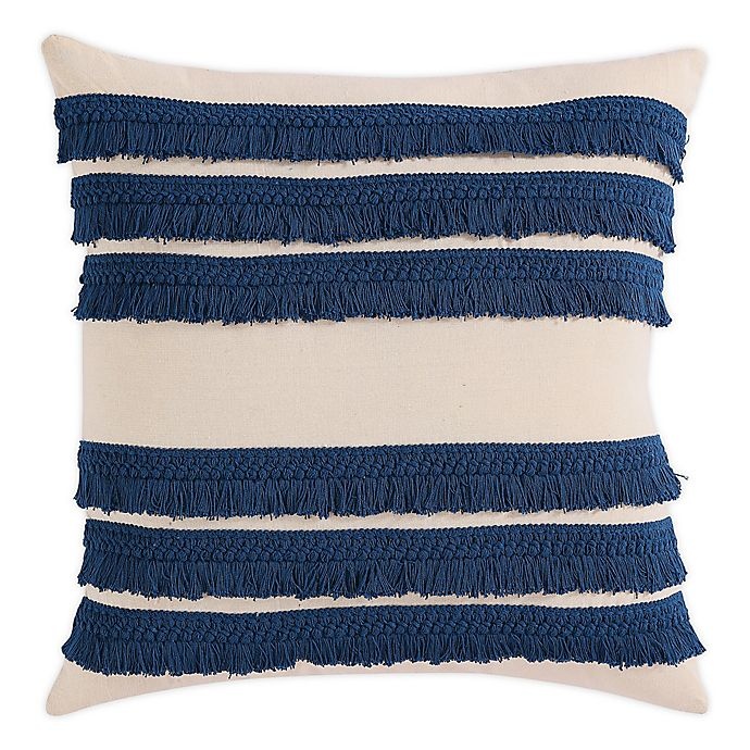 slide 1 of 2, Morgan Home Square Decorative Fringe Throw Pillow Cover - Navy Blue, 1 ct