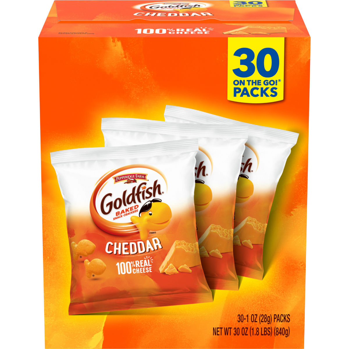 slide 1 of 5, Pepperidge Farm Goldfish Cheddar Crackers, Snack Pack, 1 oz, 30 CT Multi-Pack Box, 30 oz