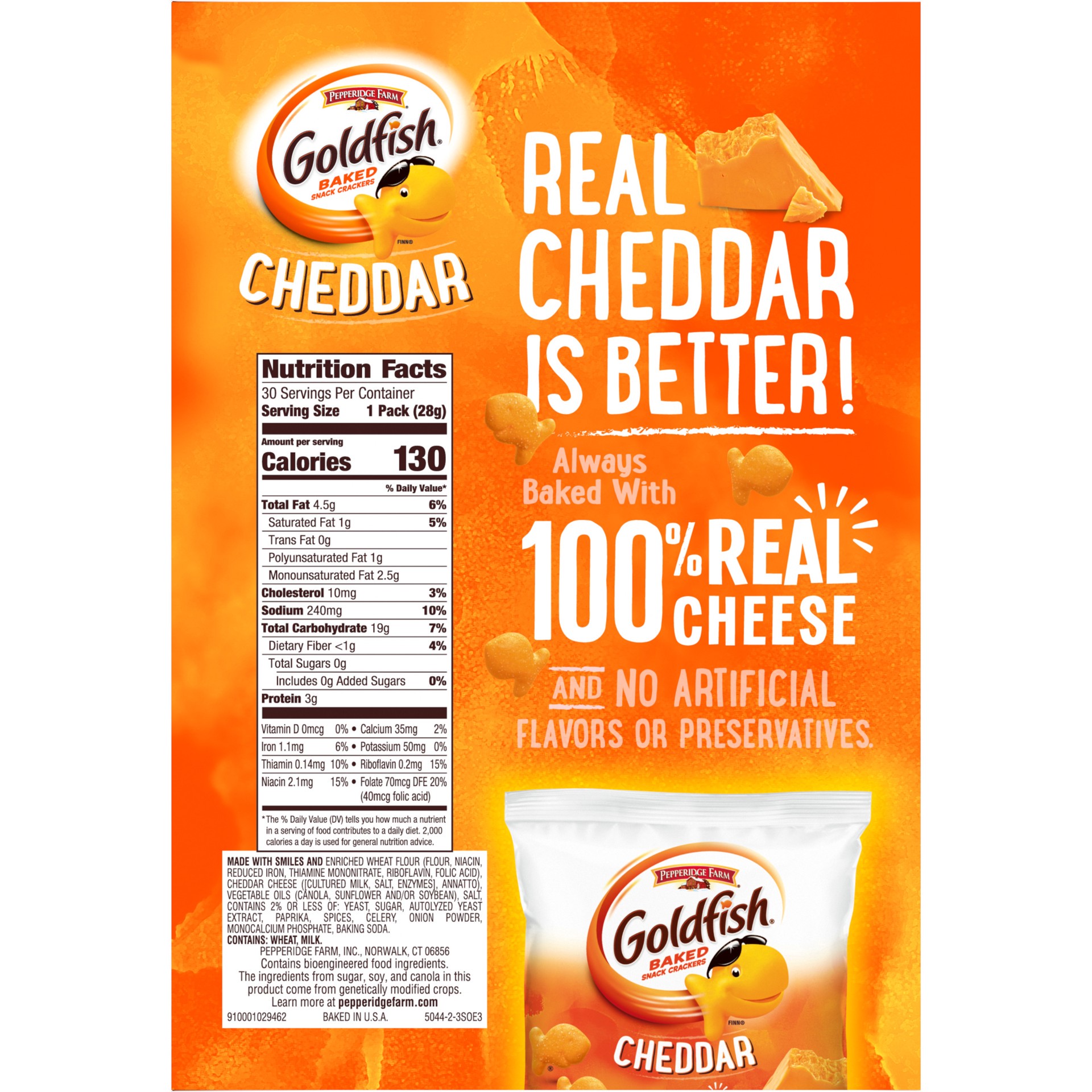 slide 2 of 5, Pepperidge Farm Goldfish Cheddar Crackers, Snack Pack, 1 oz, 30 CT Multi-Pack Box, 30 oz