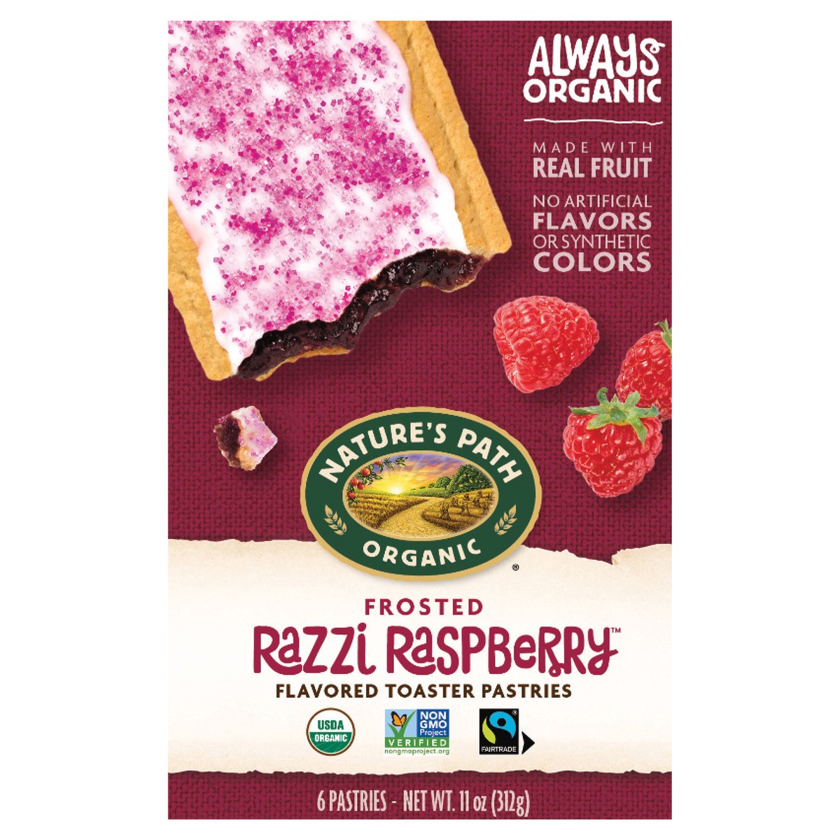 slide 1 of 6, Nature's Path Organic Raspberry Frosted Toaster Pastries 11oz Box, 11 oz