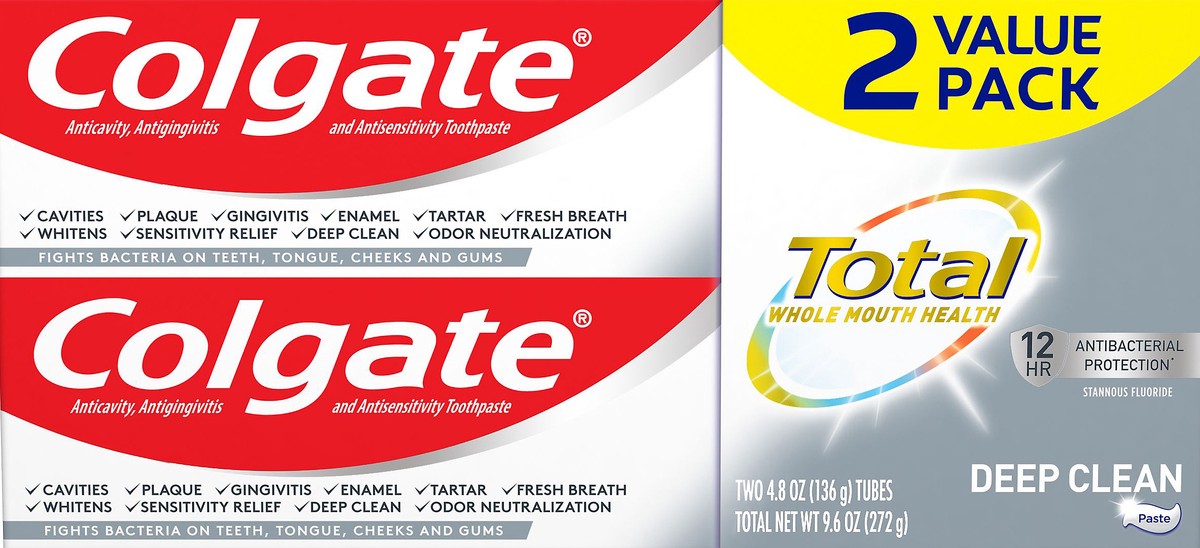 slide 2 of 7, Colgate Total Deep Clean Toothpaste - 4.8oz 2PK, 9.6 oz