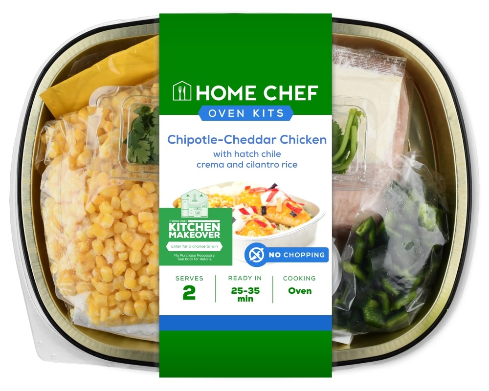 slide 1 of 1, Home Chef Oven Kit Chipotle-Cheddar Chicken With Hatch Chile Crema And Cilantro Rice, 31 oz