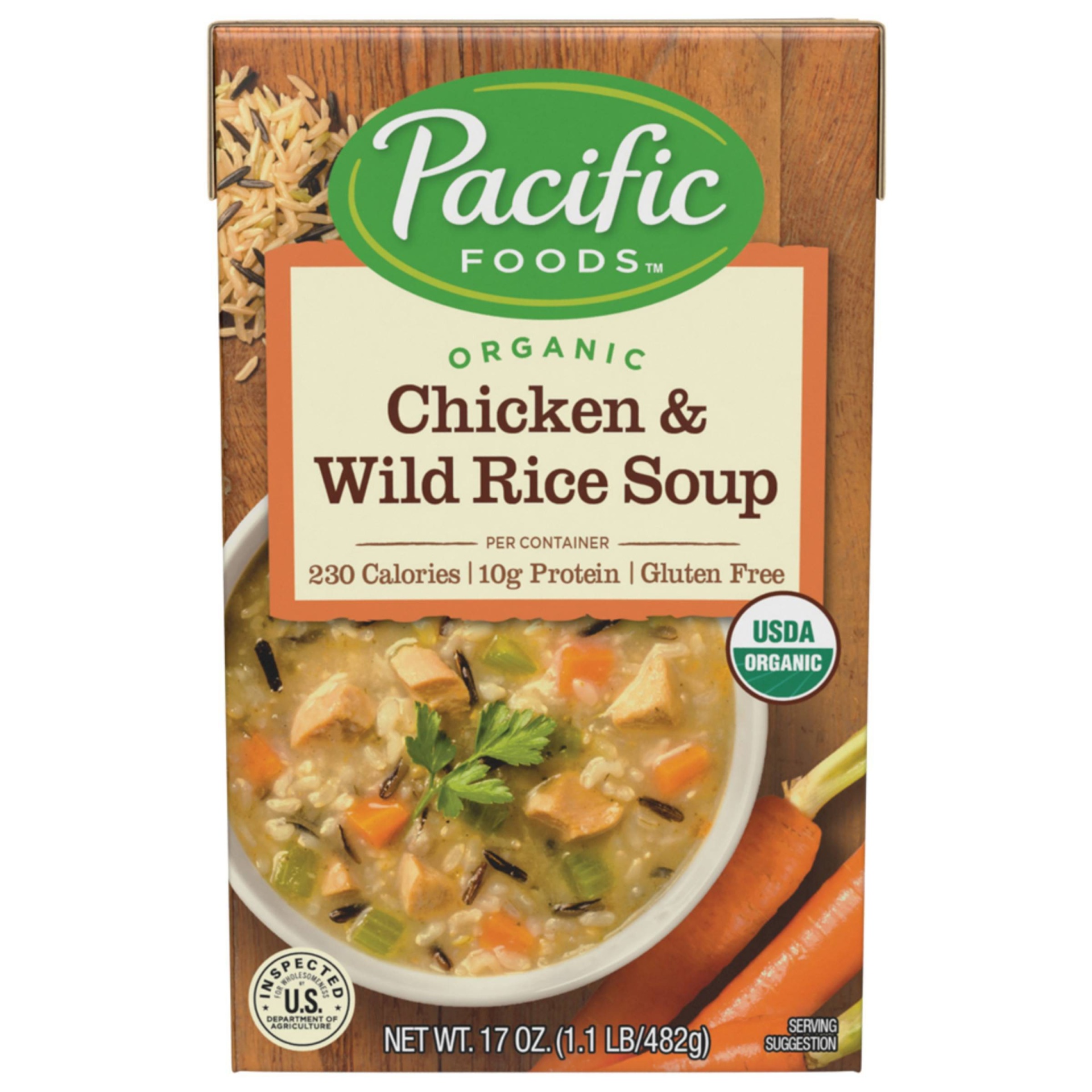 slide 1 of 9, Pacific Foods Organic Chicken & Wild Rice Soup, 17.6 oz