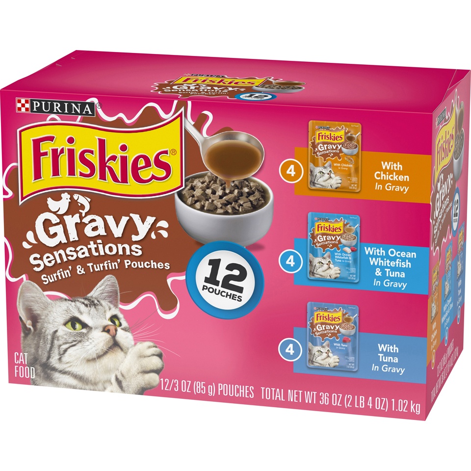 Purina Friskies Gravy Sensations Cat Food Surfin Turfin Variety 12 ct