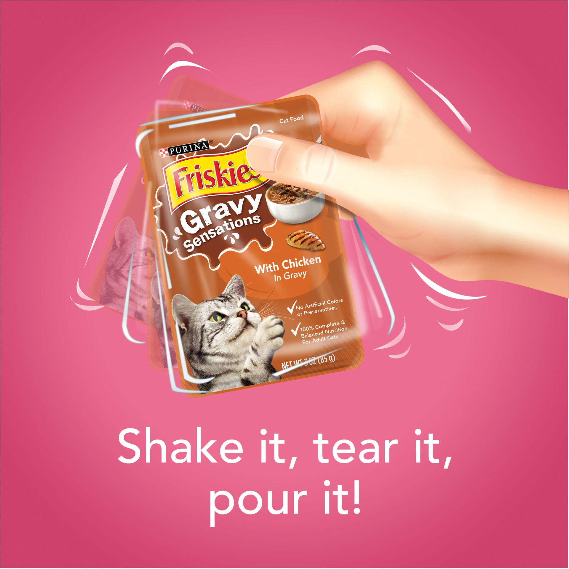 slide 3 of 7, Purina Friskies Gravy Wet Cat Food Variety Pack, Gravy Sensations Surfin' and Turfin' Pouches, 36 oz