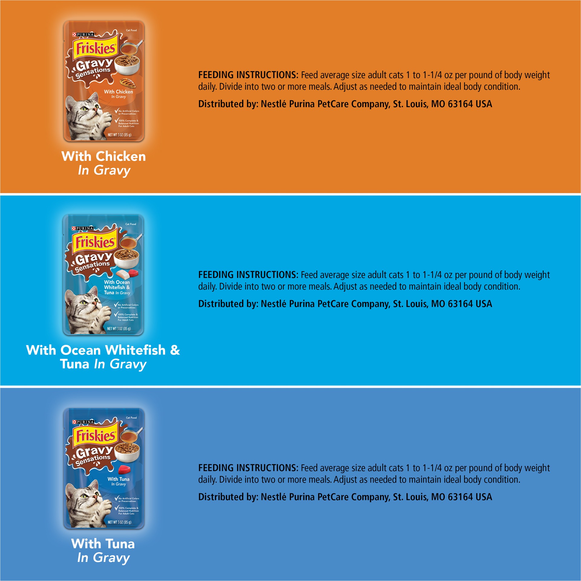 slide 6 of 7, Purina Friskies Gravy Wet Cat Food Variety Pack, Gravy Sensations Surfin' and Turfin' Pouches, 36 oz