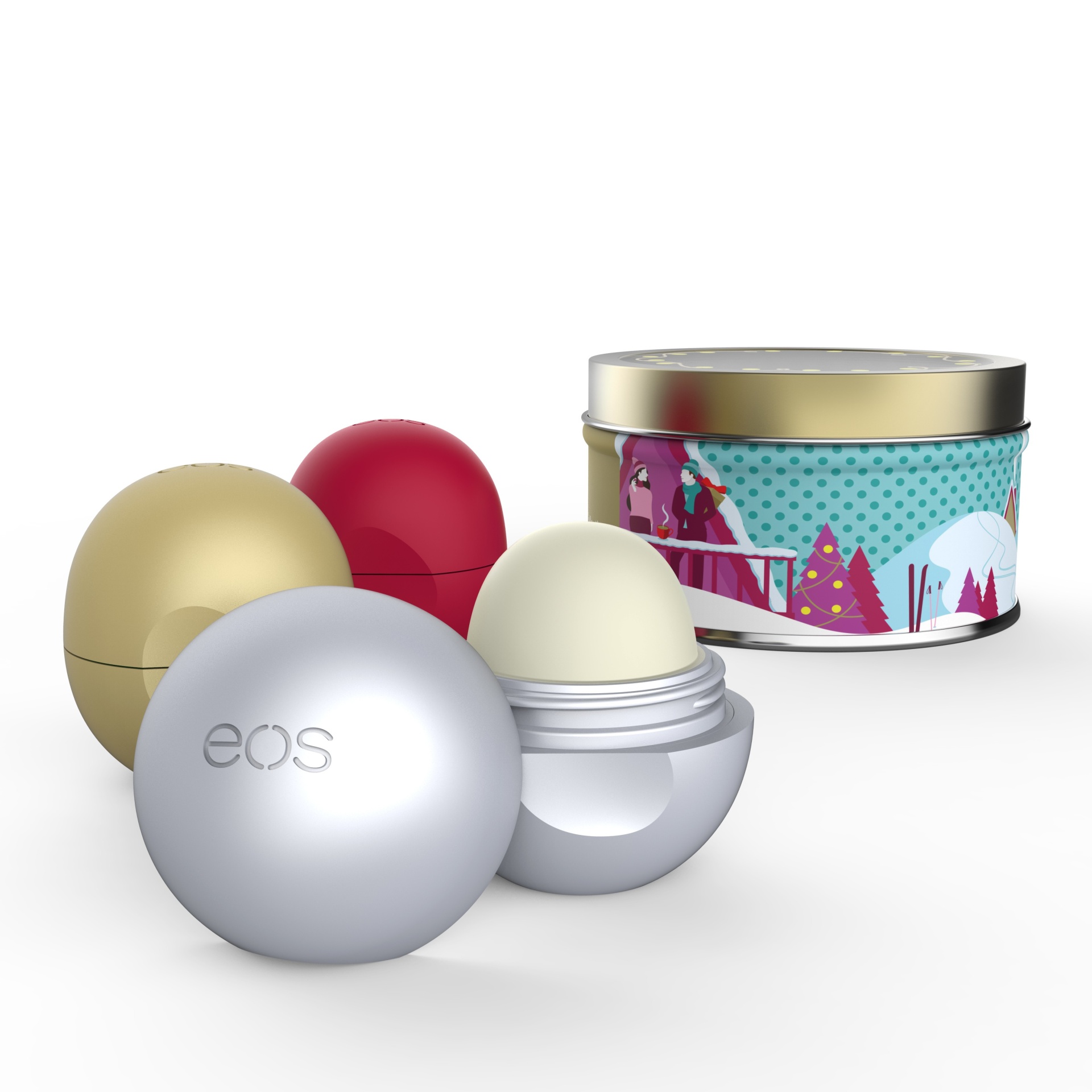 slide 1 of 1, eos Lip Balm - Fireside Chai + First Snow + Pomegranate Raspberry, 3 ct