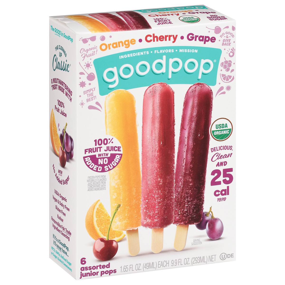 slide 2 of 11, GoodPop Orange Cherry Grape Ice Pops, Organic, No Added Sugar Fruit Bars, 6 Ct, 6 ct