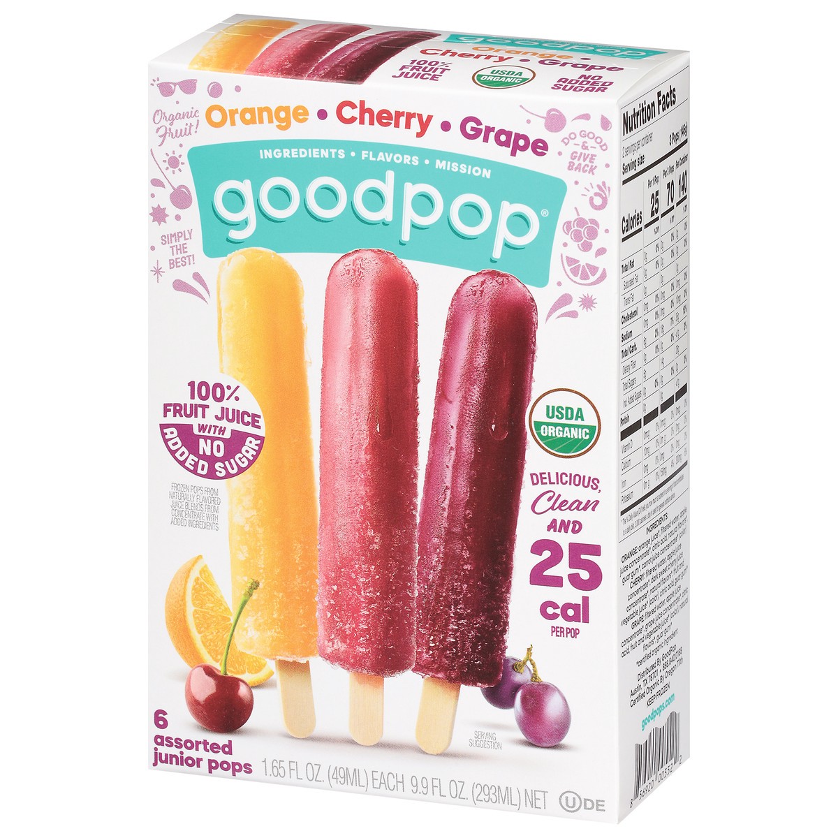slide 10 of 11, GoodPop Orange Cherry Grape Ice Pops, Organic, No Added Sugar Fruit Bars, 6 Ct, 6 ct