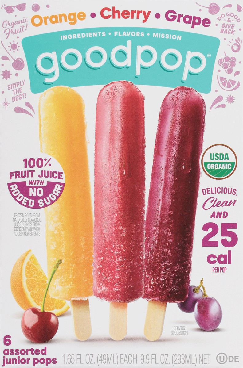 slide 5 of 11, GoodPop Orange Cherry Grape Ice Pops, Organic, No Added Sugar Fruit Bars, 6 Ct, 6 ct