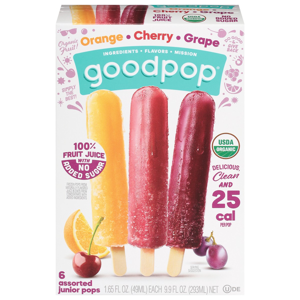 slide 3 of 11, GoodPop Orange Cherry Grape Ice Pops, Organic, No Added Sugar Fruit Bars, 6 Ct, 6 ct
