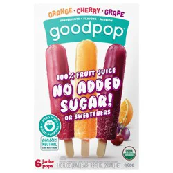 GoodPop Orange Cherry Grape Ice Pops, Organic, No Added Sugar Fruit Bars, 6 Ct
