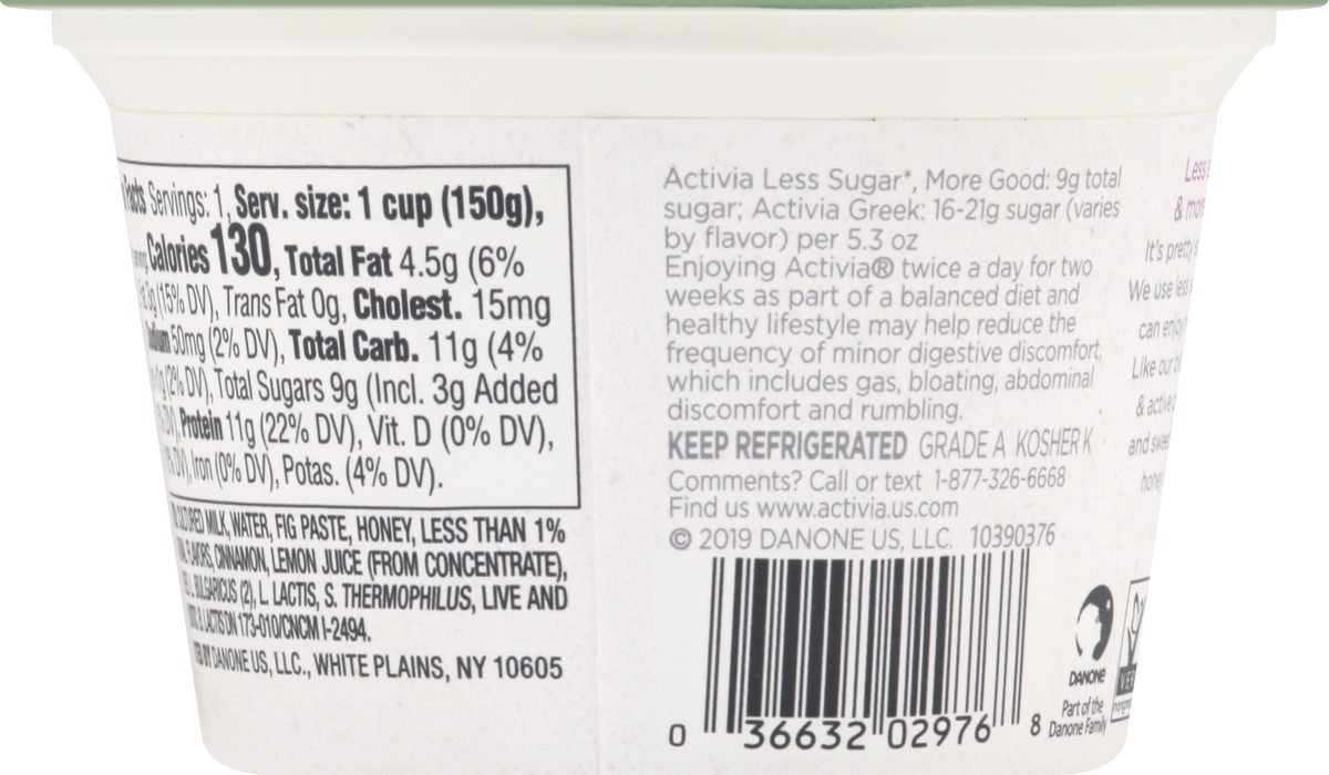 slide 8 of 8, Activia Less Sugar & More Good Fig & Cinnamon Yogurt, 5.3 Oz., 5.3 oz