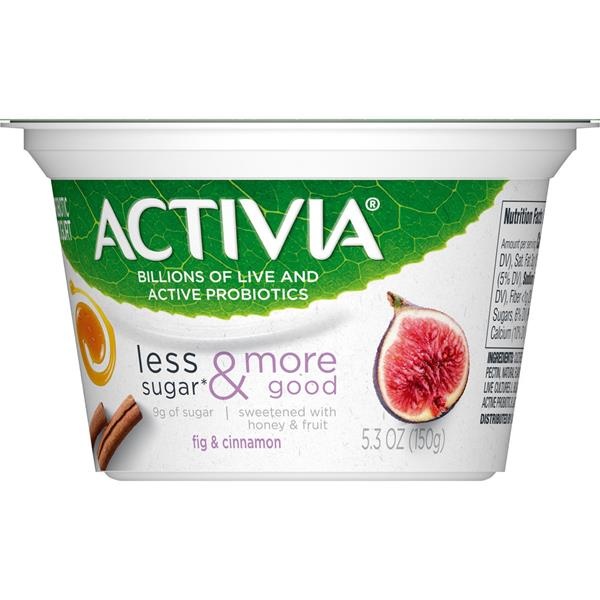 slide 1 of 1, Activia Less Sugar & More Good, Fig & Cinnamon Probiotic Yogurt, 5.3 oz