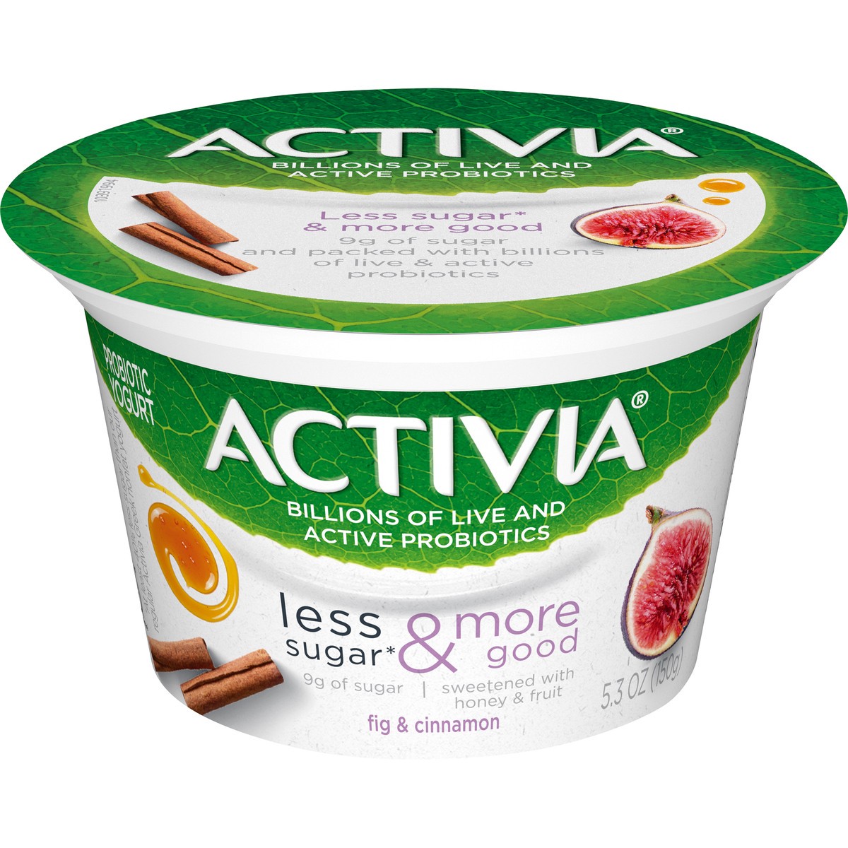 slide 1 of 8, Activia Less Sugar & More Good Fig & Cinnamon Yogurt, 5.3 Oz., 5.3 oz