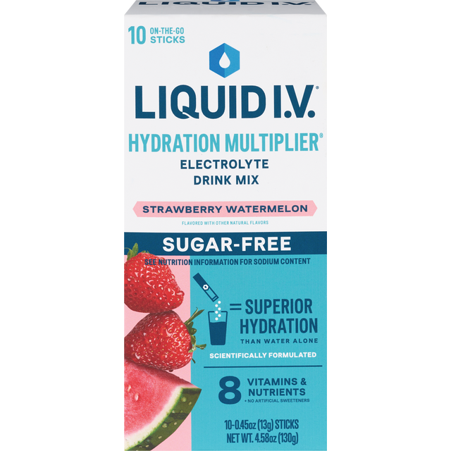 slide 1 of 1, Liquid I.V. Hydration Multiplier Sugar-Free Strawberry Watermelon Electrolyte Drink Mix 10 - 0.45 oz Sticks, 10 ct