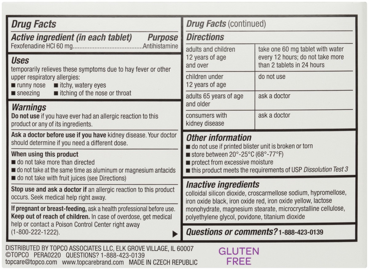 slide 8 of 8, TopCare Fexofenadine Hydrochloride 60mg Tablets, 12 ct