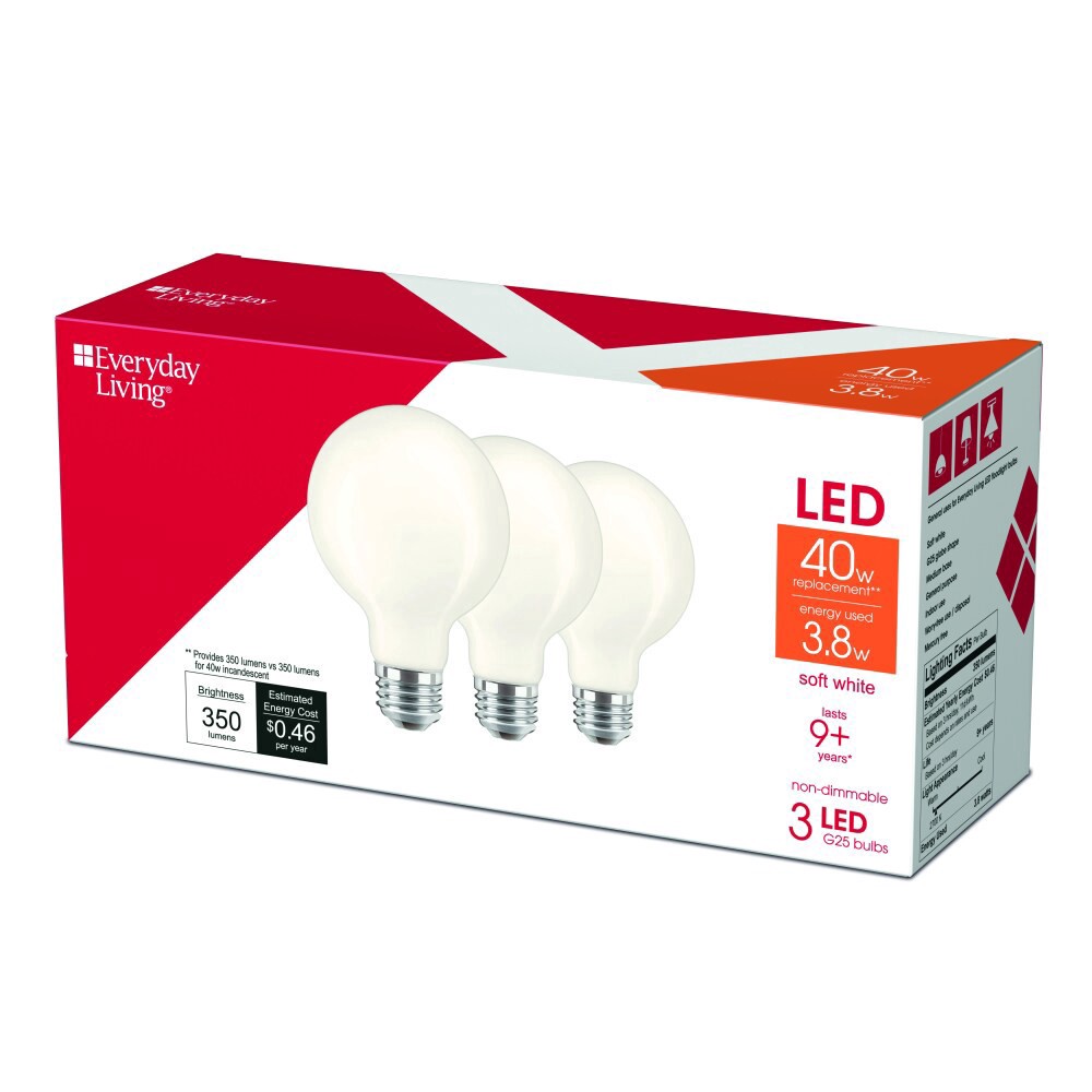 slide 3 of 3, Everyday Living 3.8-Watt (40-Watt) G25 Led Light Bulbs, 3 ct