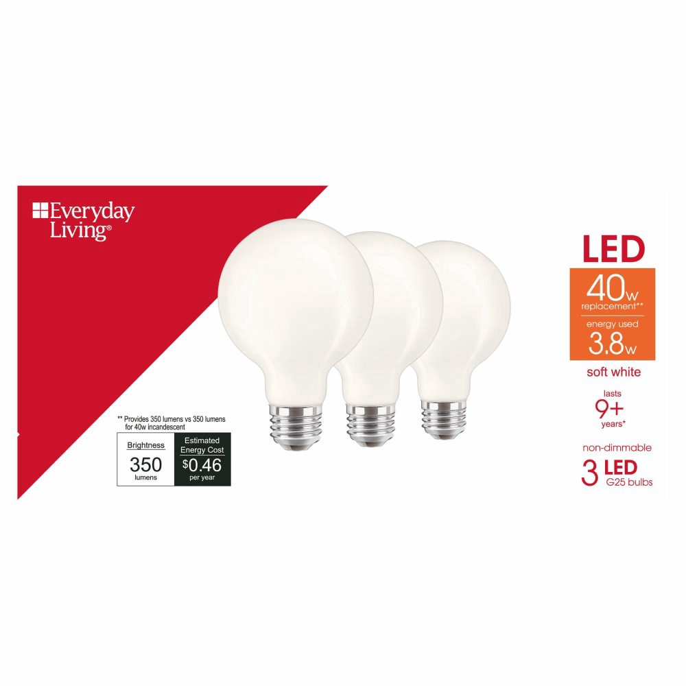 slide 2 of 3, Everyday Living 3.8-Watt (40-Watt) G25 Led Light Bulbs, 3 ct