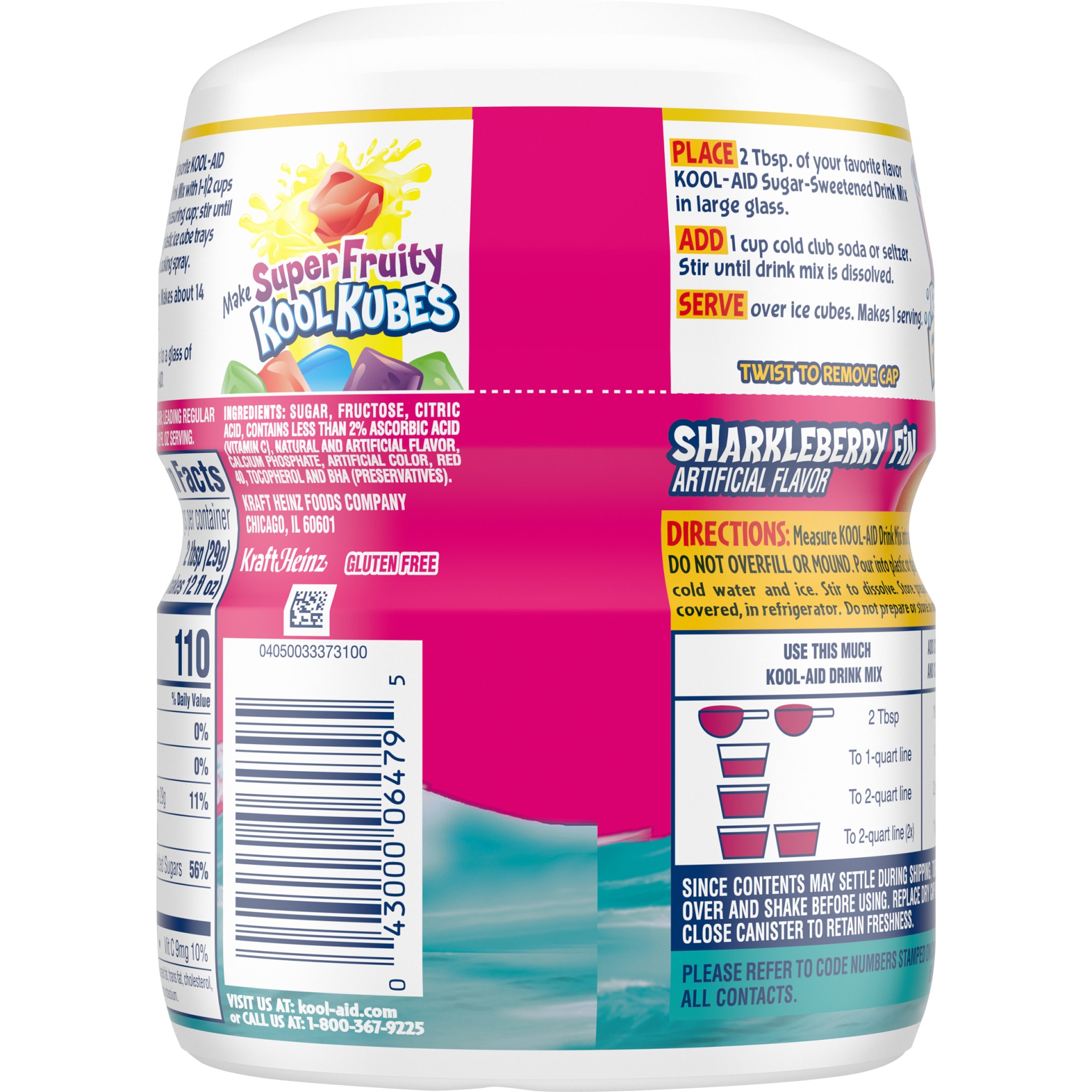 slide 2 of 2, Kool-Aid Sugar-Sweetened Sharkleberry Fin Strawberry Orange Punch Artificially Flavored Powdered Soft Drink Mix ister, 19 oz