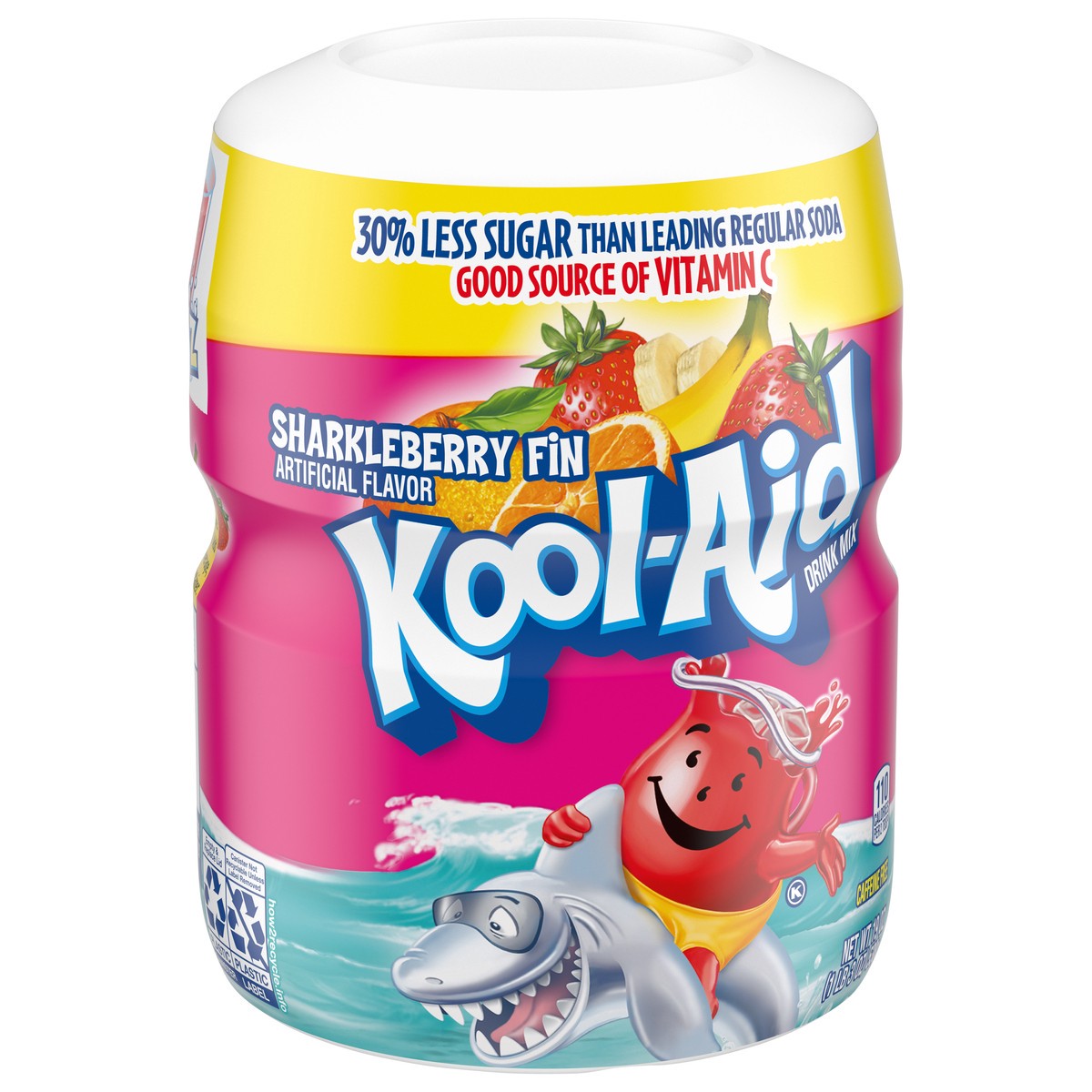 slide 4 of 9, Kool-Aid Sugar-Sweetened Sharkleberry Fin Strawberry Orange Punch Artificially Flavored Powdered Soft Drink Mix, 19 oz Canister, 19 oz