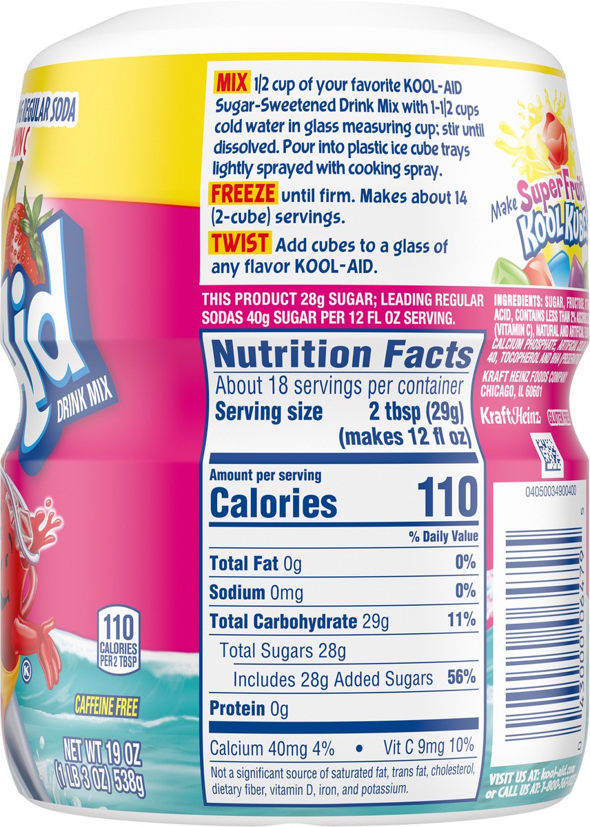 slide 3 of 9, Kool-Aid Sugar-Sweetened Sharkleberry Fin Strawberry Orange Punch Artificially Flavored Powdered Soft Drink Mix, 19 oz Canister, 19 oz