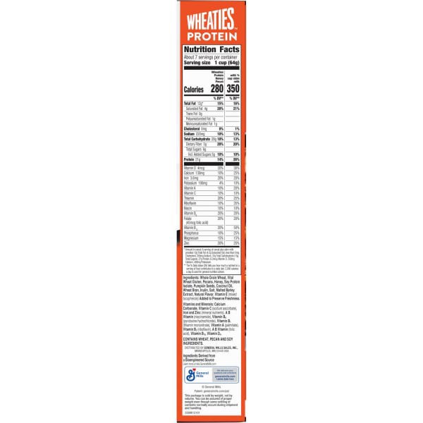 slide 7 of 13, Wheaties Protein Breakfast Cereal, Honey Pecan, 21g Protein, Breakfast of Champions, 16.4 oz, 16.4 oz