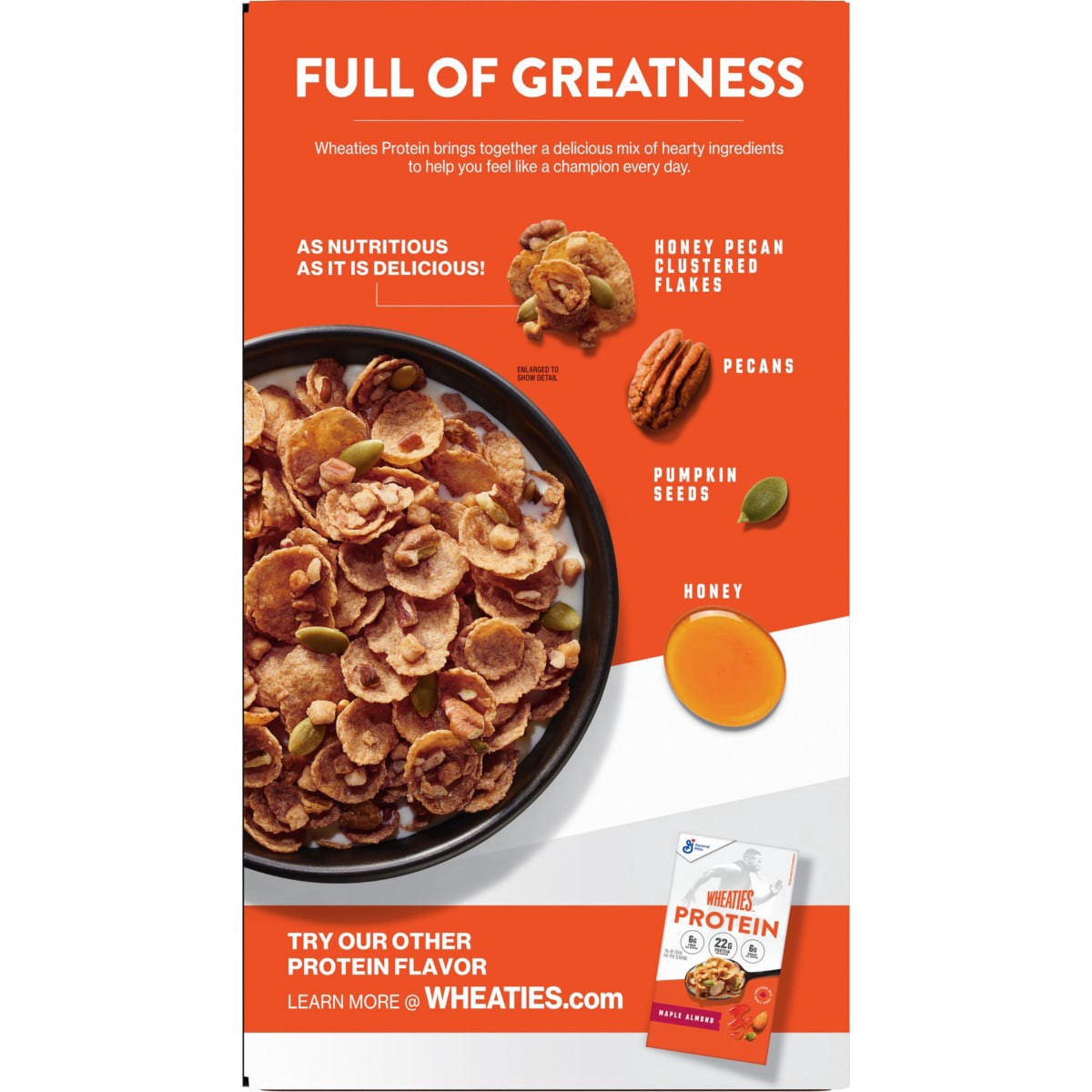 slide 10 of 13, Wheaties Protein Breakfast Cereal, Honey Pecan, 21g Protein, Breakfast of Champions, 16.4 oz, 16.4 oz
