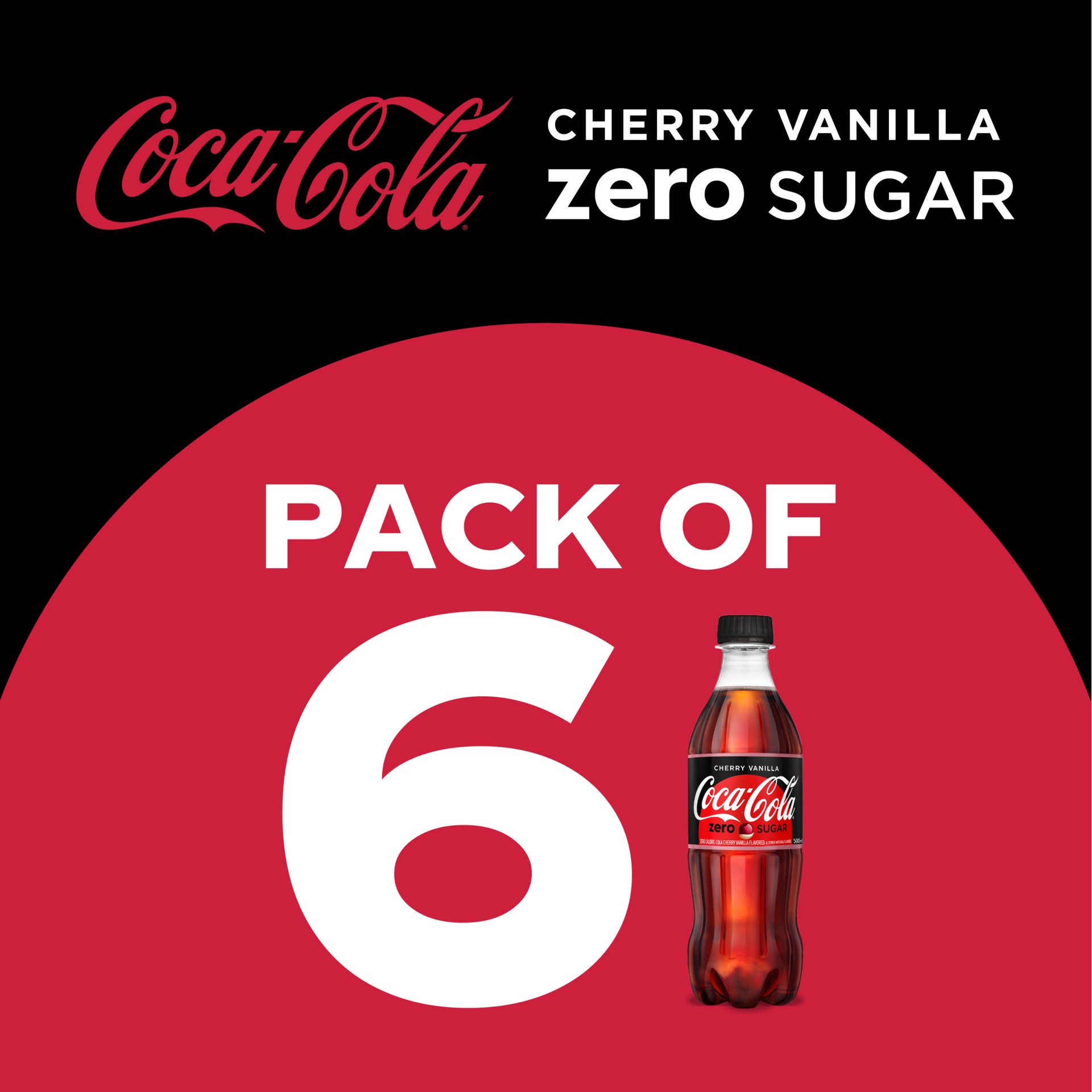 slide 7 of 7, Coca-Cola Cherry Vanilla Zero Sugar Bottles, 16.9 fl oz, 6 Pack, 6 ct