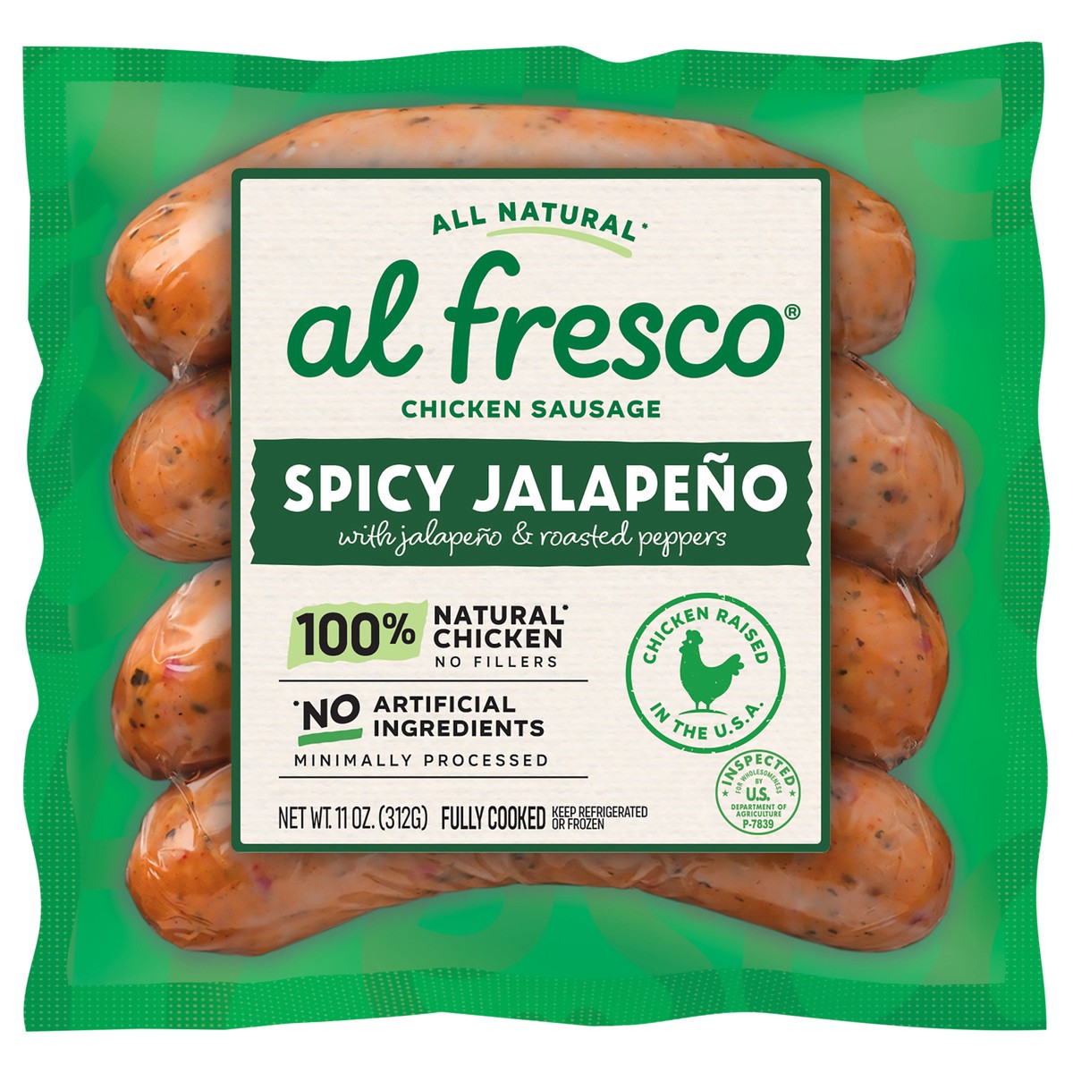 slide 1 of 12, Al Fresco Spicy Jalapeno Chicken Sausage\, 11 oz, 11 oz