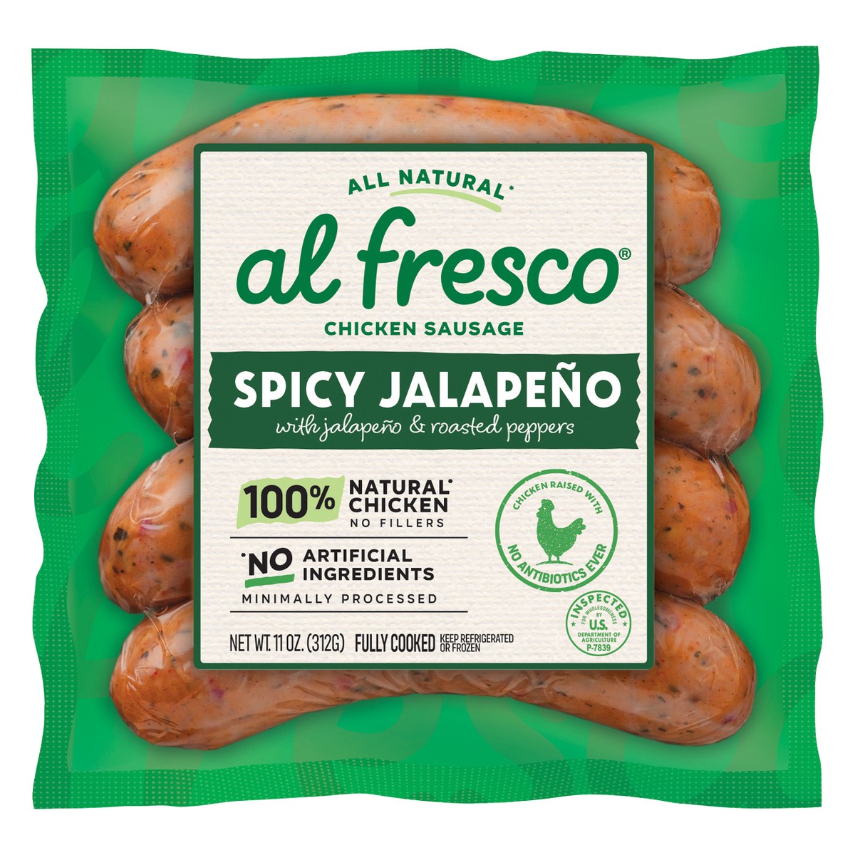 slide 1 of 12, Al Fresco Spicy Jalapeno Chicken Sausage 11 oz, 11 oz