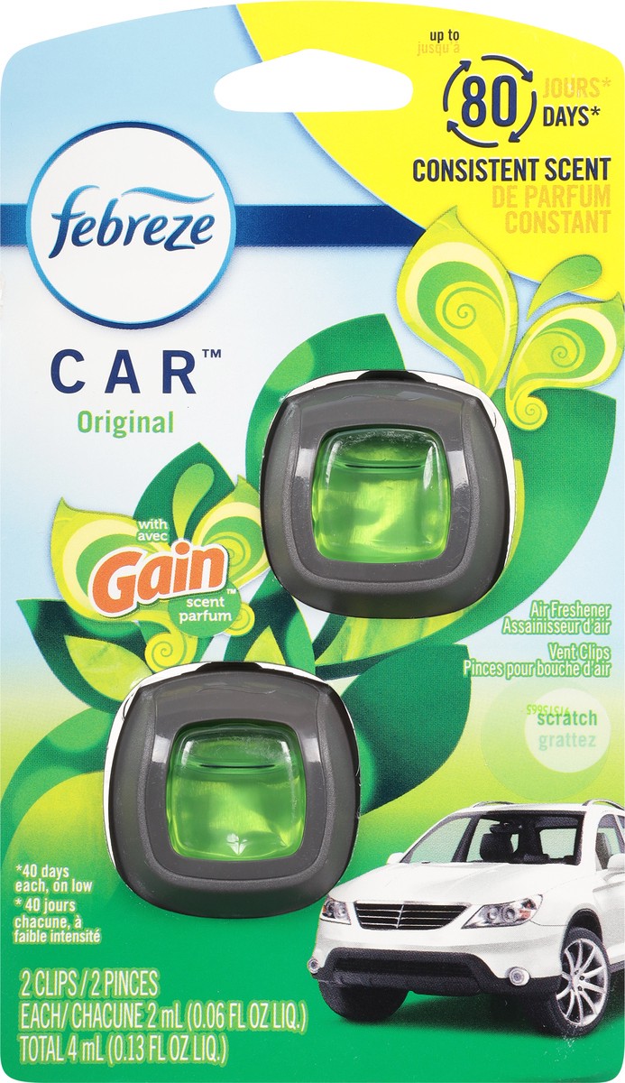 slide 6 of 9, Febreze Car Air Freshener, Odor-Fighting Automotive Vent Clip, Gain Original Scent, 2 Count, 2 ct