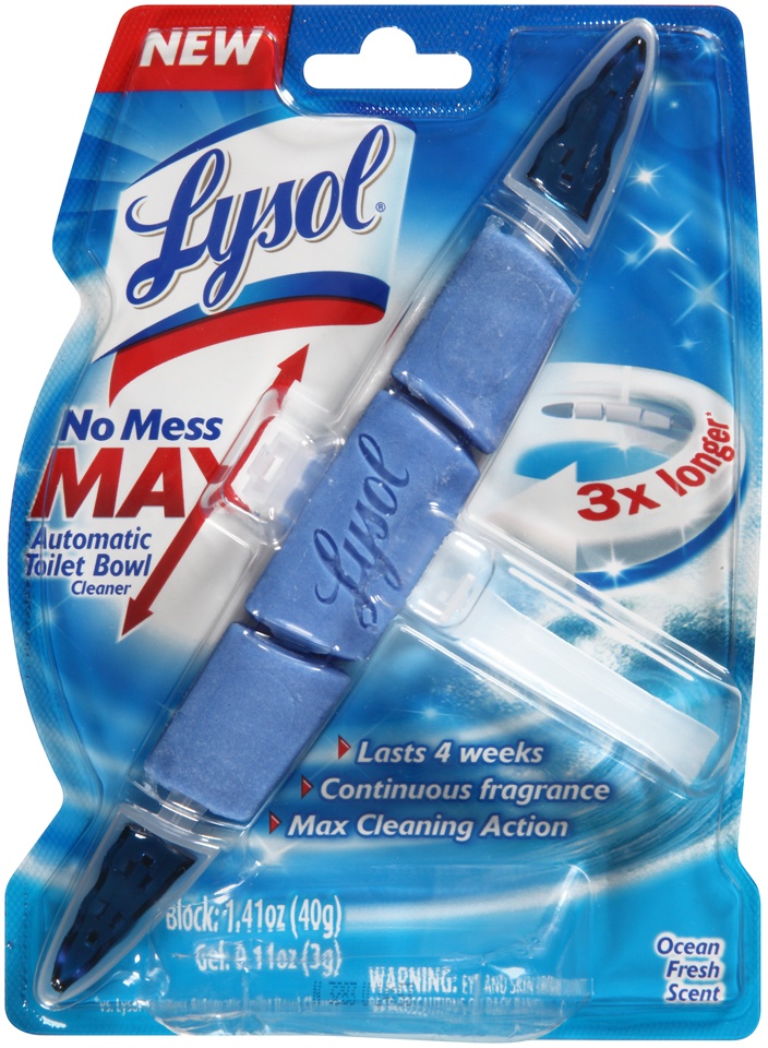 slide 1 of 1, Lysol No Mess Max Ocean Fresh Scent Automatic Toilet Bowl Cleaner 1 ct Carded Pack, 1 ct